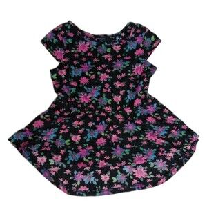 Faded Glory Girls Cap Sleeve Top Blouse Floral High Low Ruffle Black Pink Size 6
